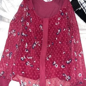 Burgundy floral long sleeve top